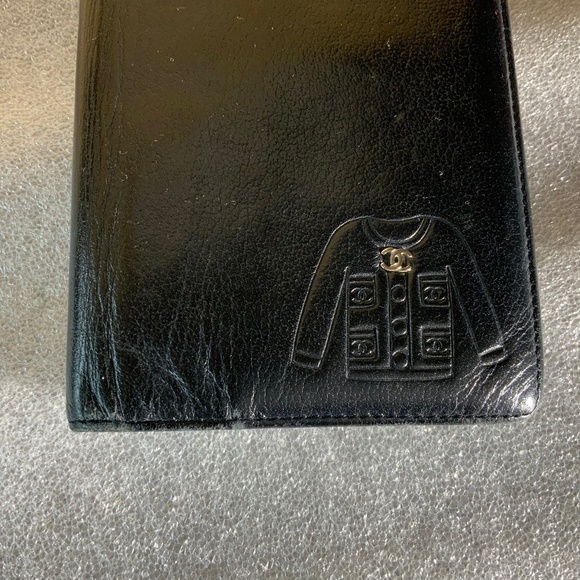 CHANEL JACKET MOTIF CC LOGO LEATHER LONG BIFOLD WALLET BLACK - Picture 7 of 15